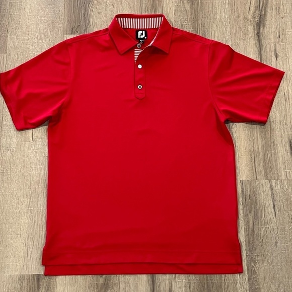 Men’s FootJoy FJ Size Medium Classic Red Pattern Collar Golf Performance Polo - Picture 1 of 5